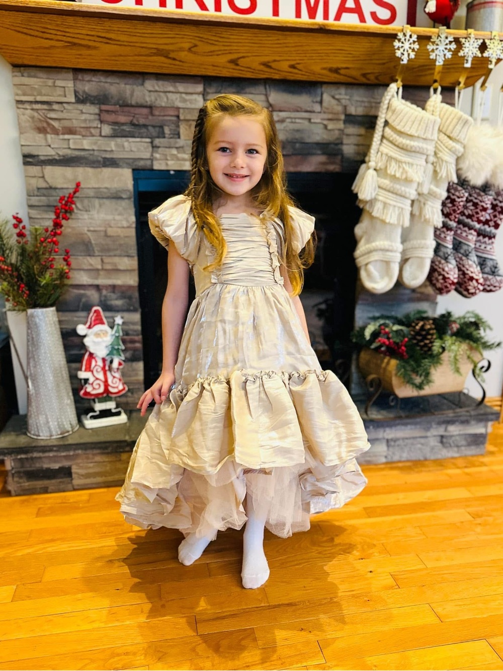 Joyfolie Shimmery Champagne Puff-Sleeve Princess Dress